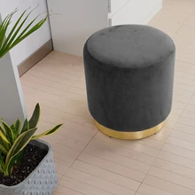 Cheap Side Pouf Stools Living Room Green Velvet Round Pouf Foot Stool Modern Ottomans Stool