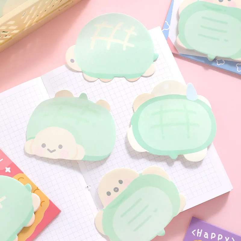 Simno 30 Sheets Cute Sticky Notes Cartoon Animal Sticky Notes Cute Animal Turtle Desig Self-Stick Memo Pads for School Office