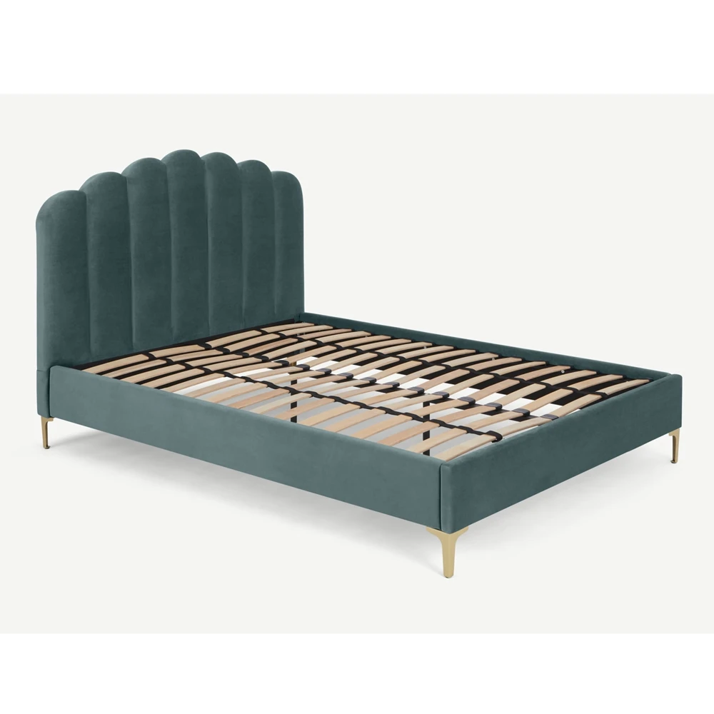 Italian Designer Modern Soft Wooden Fabric Double Queen King Size Bed