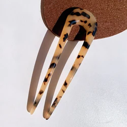 LRTOU Wholesale Women Fashion Hair Accessories Acrylic Hairpins Acetic Acid Elegant Tortoise Shell U Shape Twist Hair Fork