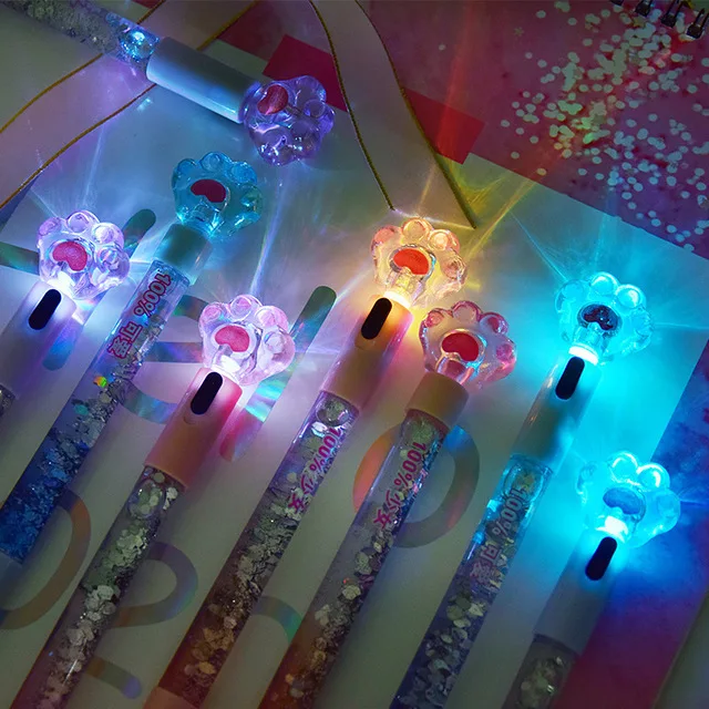 Рекламный новый дизайн милые канцелярские ручки в виде кошачьих лап Светодиодные Красочные Блестки зыбучие пески милая гелевая ручка