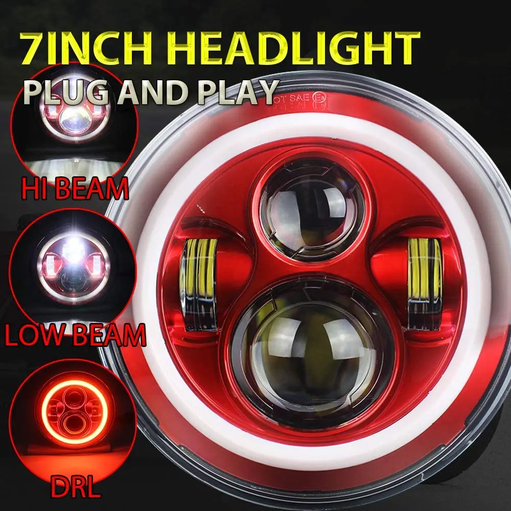 7 INCH RED HALO LED PROJECTOR HEADLIGHT+ 4.5 INCH FOG LIGHT + MOUNTING BRACKET FOR MOTORCYCLE SET