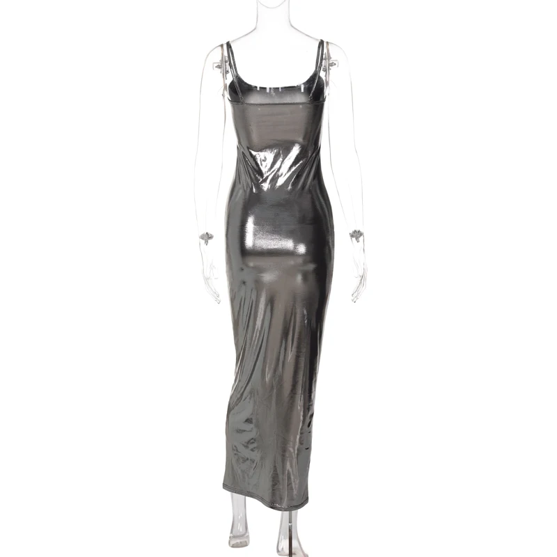 4387 Pu Faux Leather Strapless Slim Elegant Party Dress Midi Evening ...