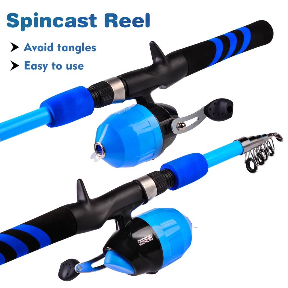 PROBEROS Kids Fishing Pole - Portable Telescopic Fishing Rod and Reel Combo  Kit - Spincast Fishing Reel Casting Rods with Lures Lines Tackle Box and  Bag for Boys Girls Youth Fishing, Spinning