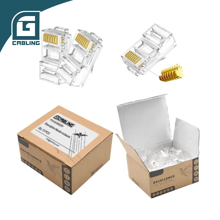 Gcabling Ethernet RJ45 Conector Cat5e Cat6 Pass Through 8P8C Modular Plug UTP Insert Cat 6 RJ45 Connector