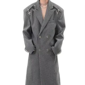 Wholesale Custom Men's Long Genuine Cashmere Wool Coat Single Sided Genuine Wool on One Side Clothing Overcoat Double Breasted