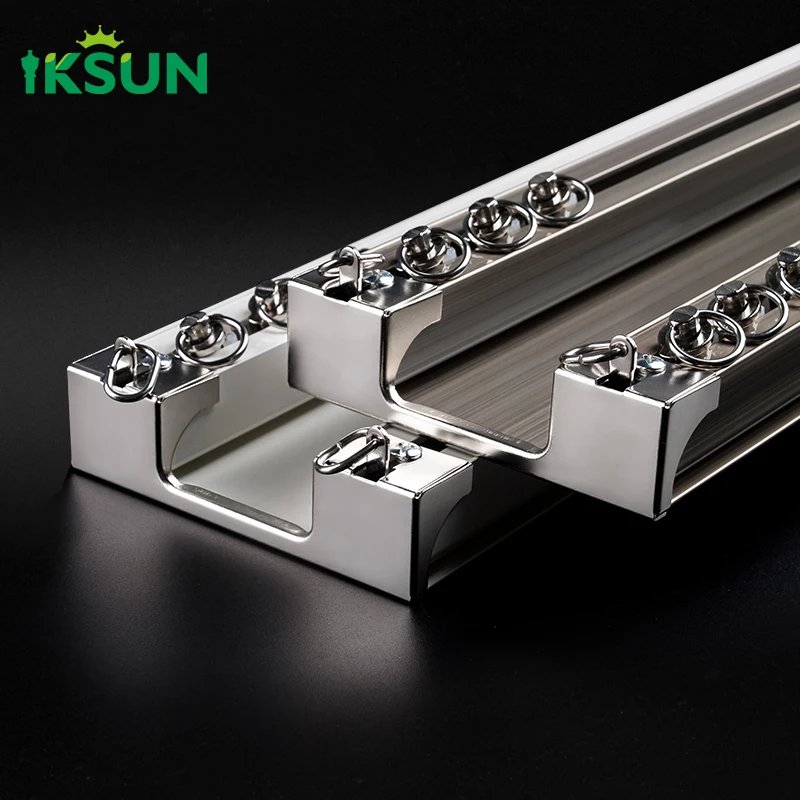 IKSUN Curtain Conjoined Double Tracks Ceiling Wall Mounting Heavy Duty Curtain Rails for Living Room Bedroom Room Divider