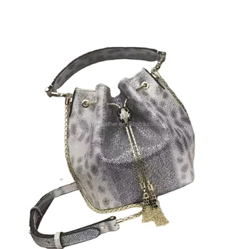 Top End Women's Cowhide Bucket Bag Water Snake Pattern Handbag High-end Cross-Body Large-Capacity Bag