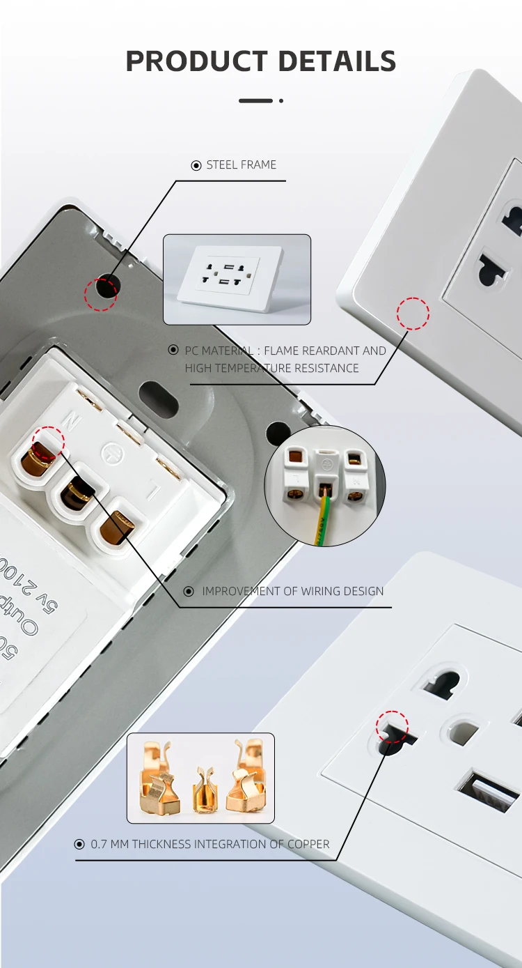 Us Standard Socket Multi 6 Pins Wall Mounted Socket Charger With Double ...