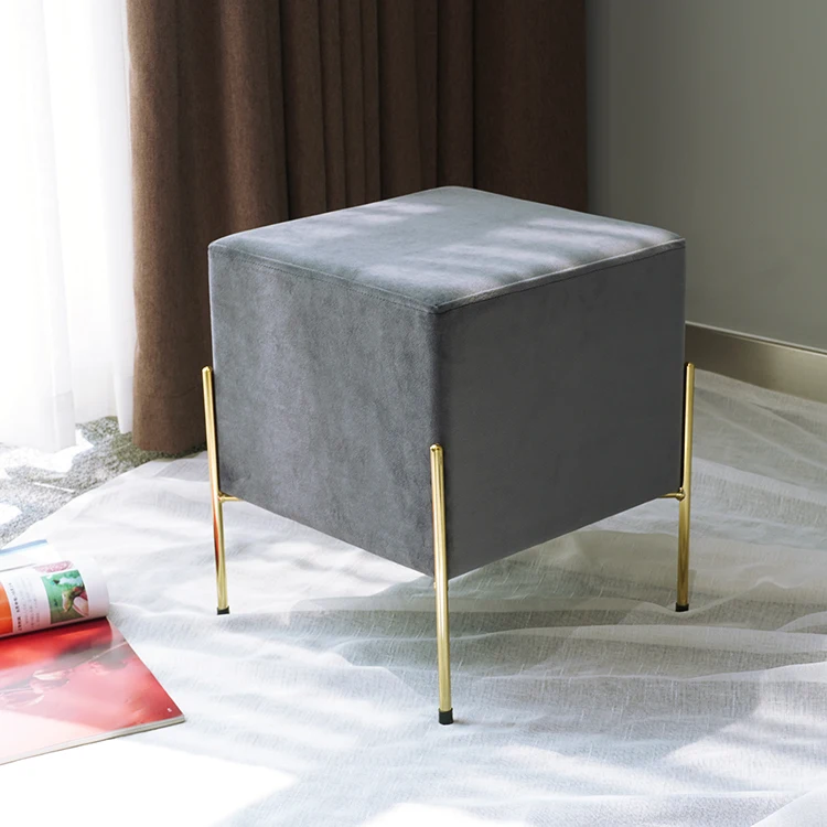Modern Luxury Elegant Nordic Foot Stool Sofa Gold Stainless Steel Legs Round Velvet Small Ottoman Stool