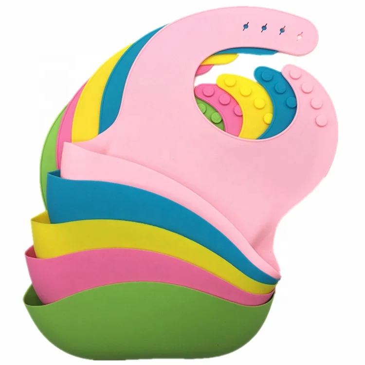 Оптовая продажа FDA LFGB водонепроницаемый мягкий силиконовый детское Кормление нагрудники с карманом