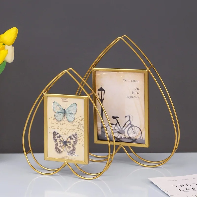 Desktop Creative Photo Frame Transparent Glass Metal Five-pointed Star Heart Shape Photo Frame Decoration