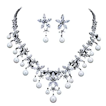 Design Saudi Sets Pearls Earrings Necklace Sets Samoan Dubai Jewelry Pearl Set