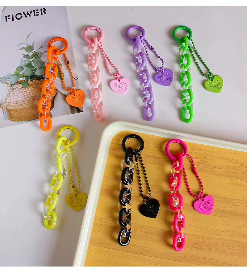 Multi Color Creative Alloy Acrylic Chain Love Keychain Small Fresh