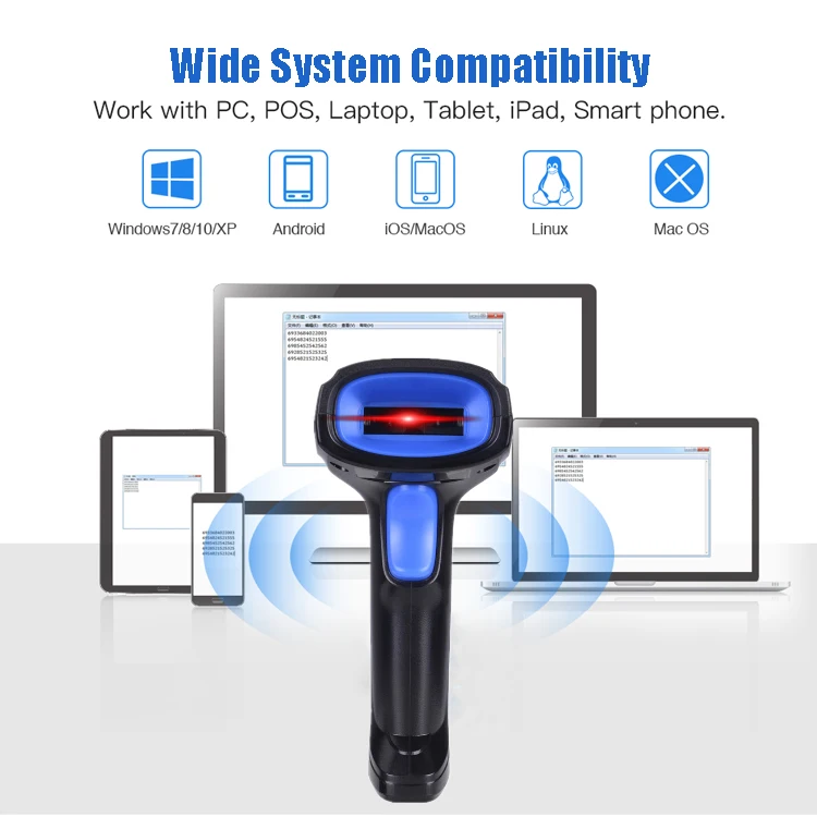Cheap Price Blue tooth 1D Wireless Barcode Scanner Handheld 2.4G Wireless 1D Laser Barcode Reader for Smart Phone