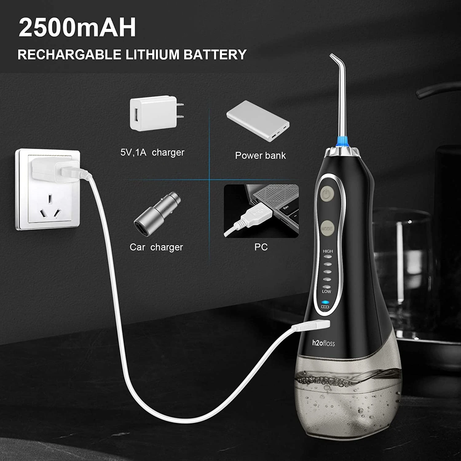 H2ofloss Cordless Oral Irrigator With 5 Modes Portable Water Jet ...