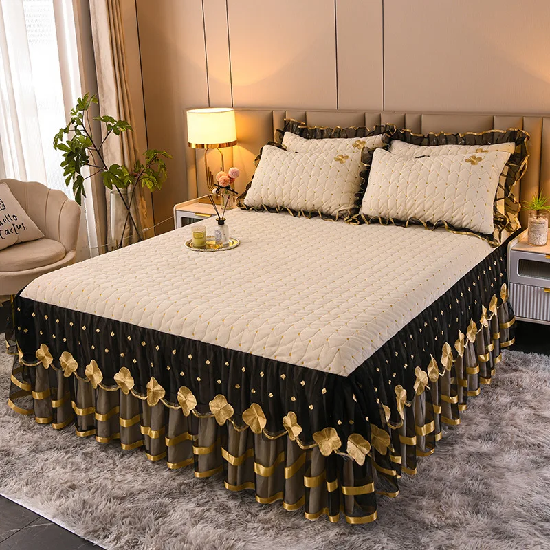 European Winter Ruffled Bed Skirts Bedding Set Double Bedspread Home