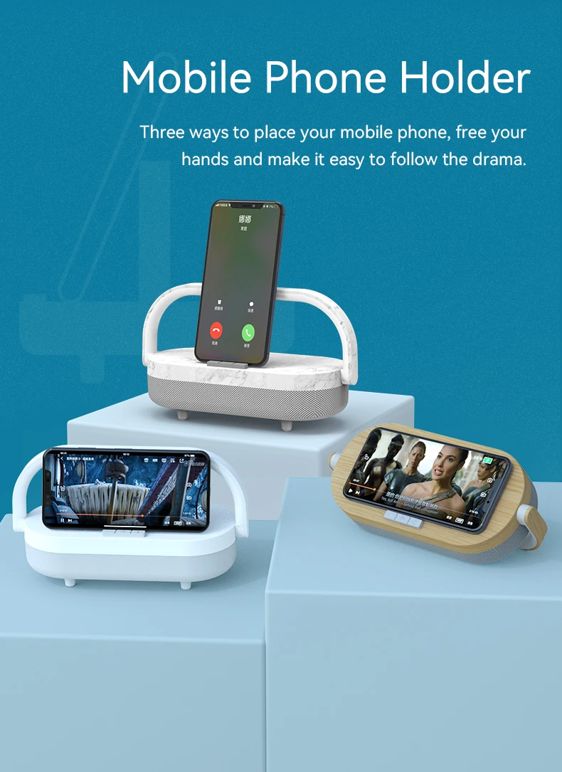 Best Sellers New Portable Wireless Rpeaker LED Desk Bedside Lamp With Wireless Charger Rechargeable Phone Holder Outdoor Speaker