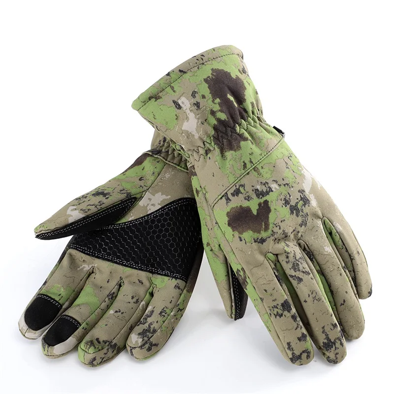 Дешевые флисовые теплые водонепроницаемые сенсорные спортивные перчатки для верховой езды на открытом воздухе камуфляжные зимние мужские