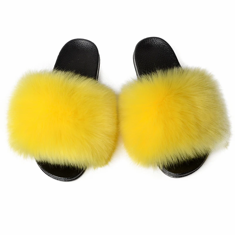 black faux fur slippers