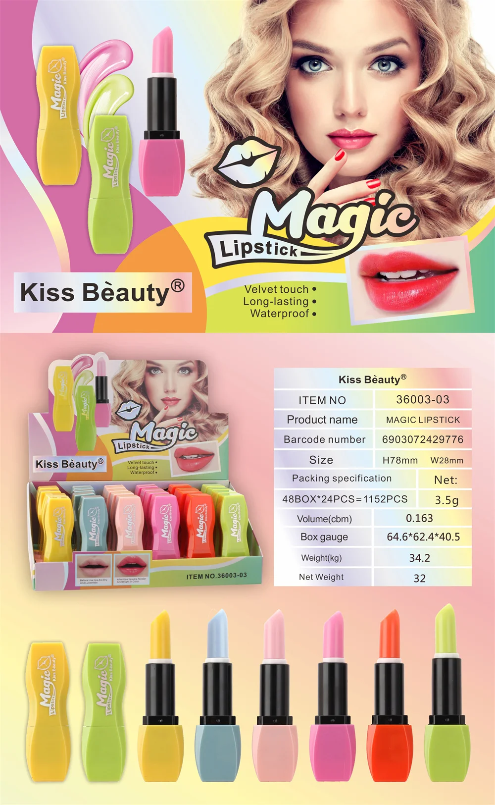Kiss Beauty Velvet Touch Magic Color Changing Lipstick Wholesale Private Label Cosmetic Makeup Long Lasting Waterproof Lipstick