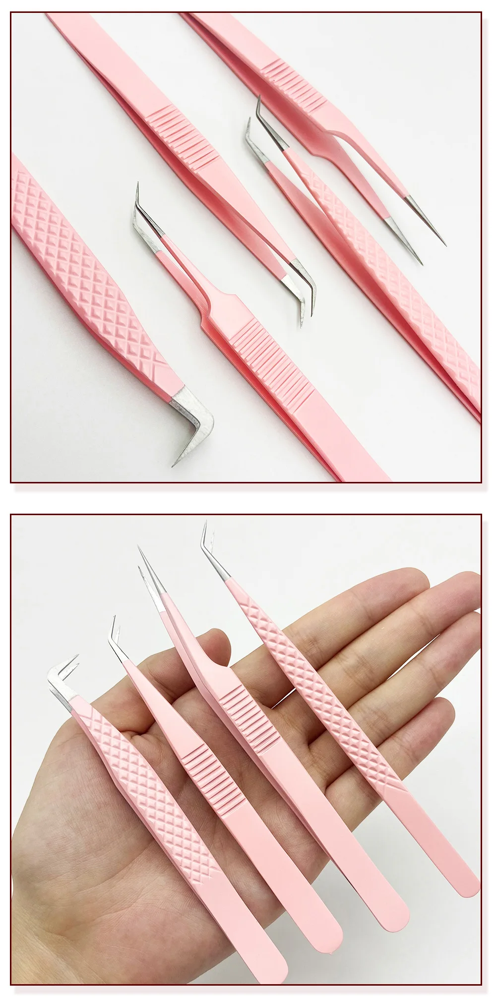 All Shapes Solid Pink Color Eyelash Tweezers For Russian Volume Women
