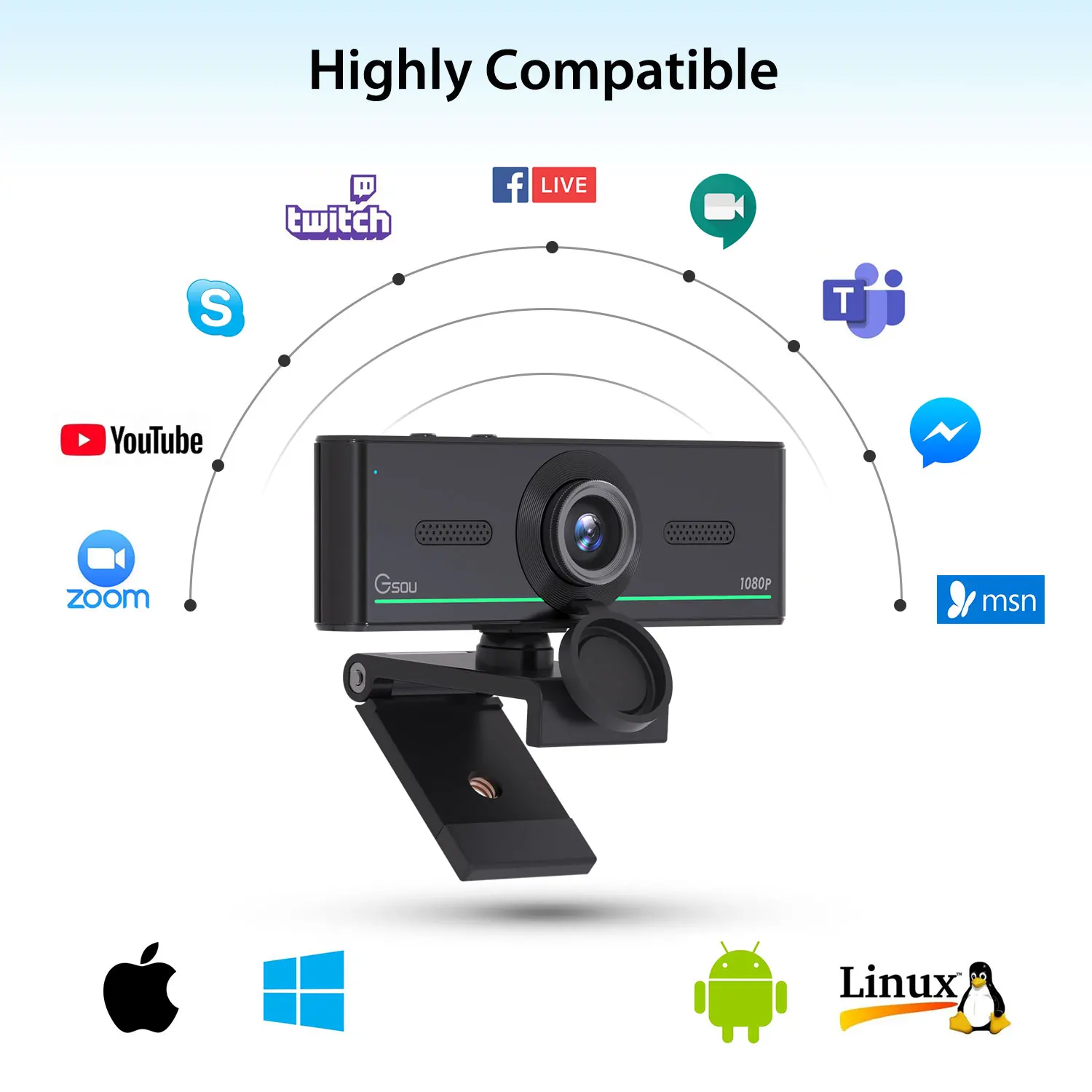 Bluetooth Webcam 1080P Web Camera with Built-in Microphone for Lattop Notebook