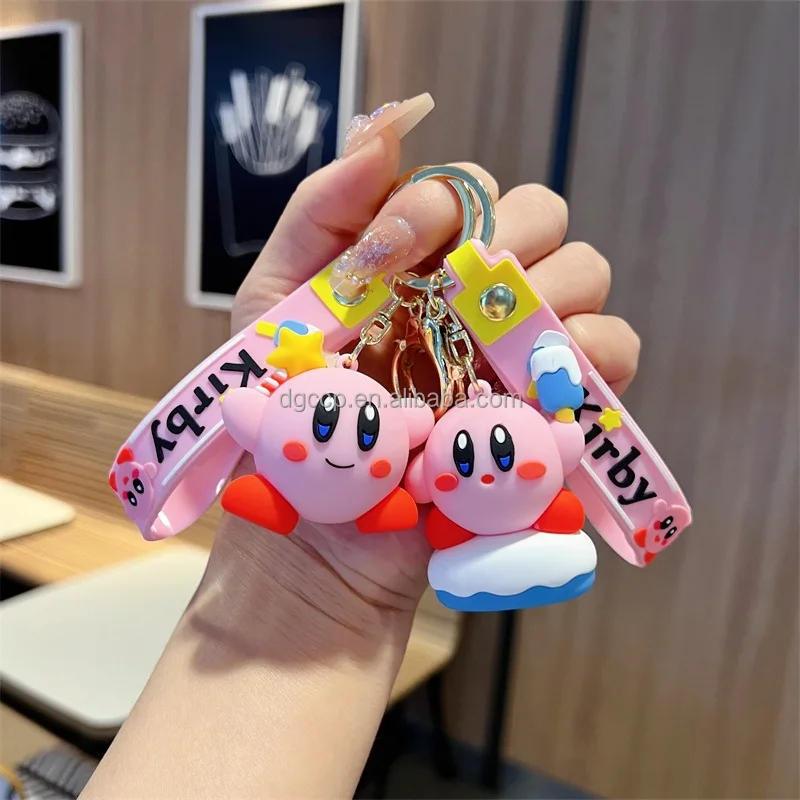 New 7 Design Factory Outlet Japanese Games Kirbies Keychain 3d Pvc Rubber Key Chain Kirbys Keychain