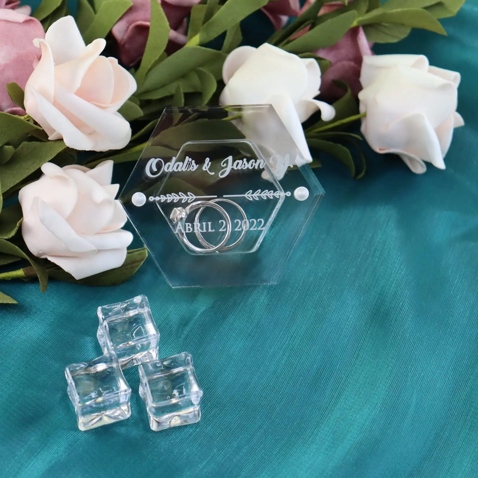 Custom Clear Acrylic Wedding Ring Box Personalized Wedding Ring Holder for Ceremony Engraved Romantic Ring Bearer Box details