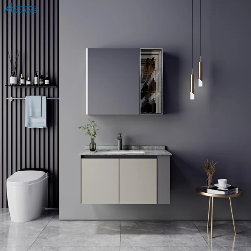 China factory customize modern bath furnature wall mounted bathroom cabinet vanity with sink supplier