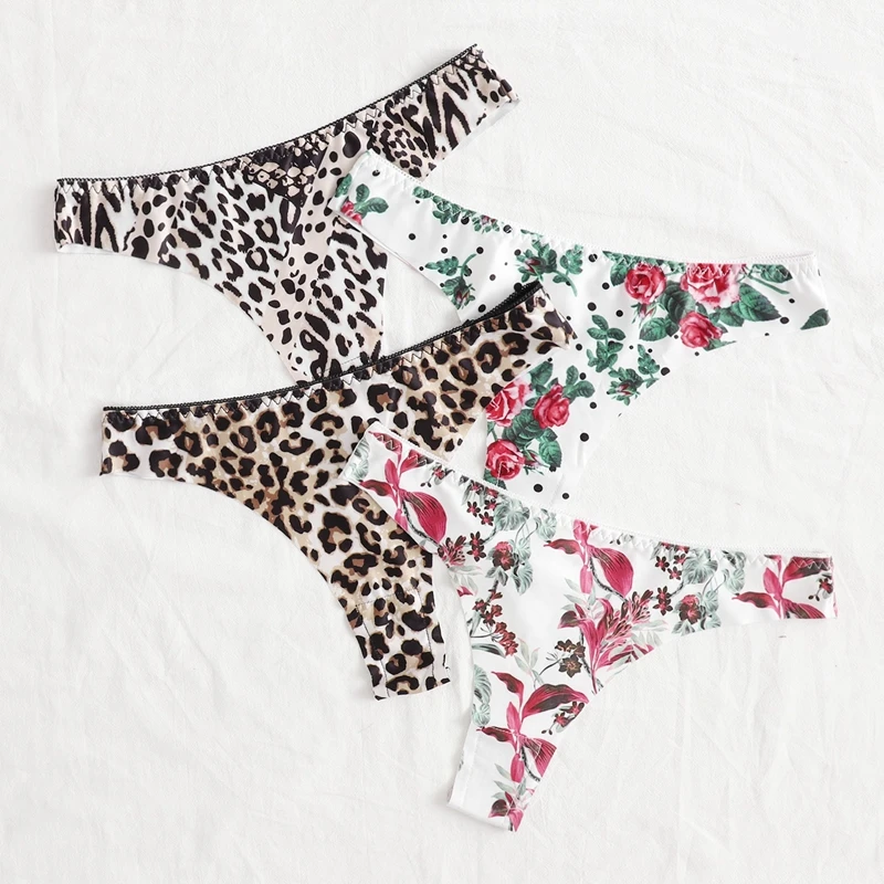 Pretty Style Attractive Floral Printed Thong Womens Tight Panties In