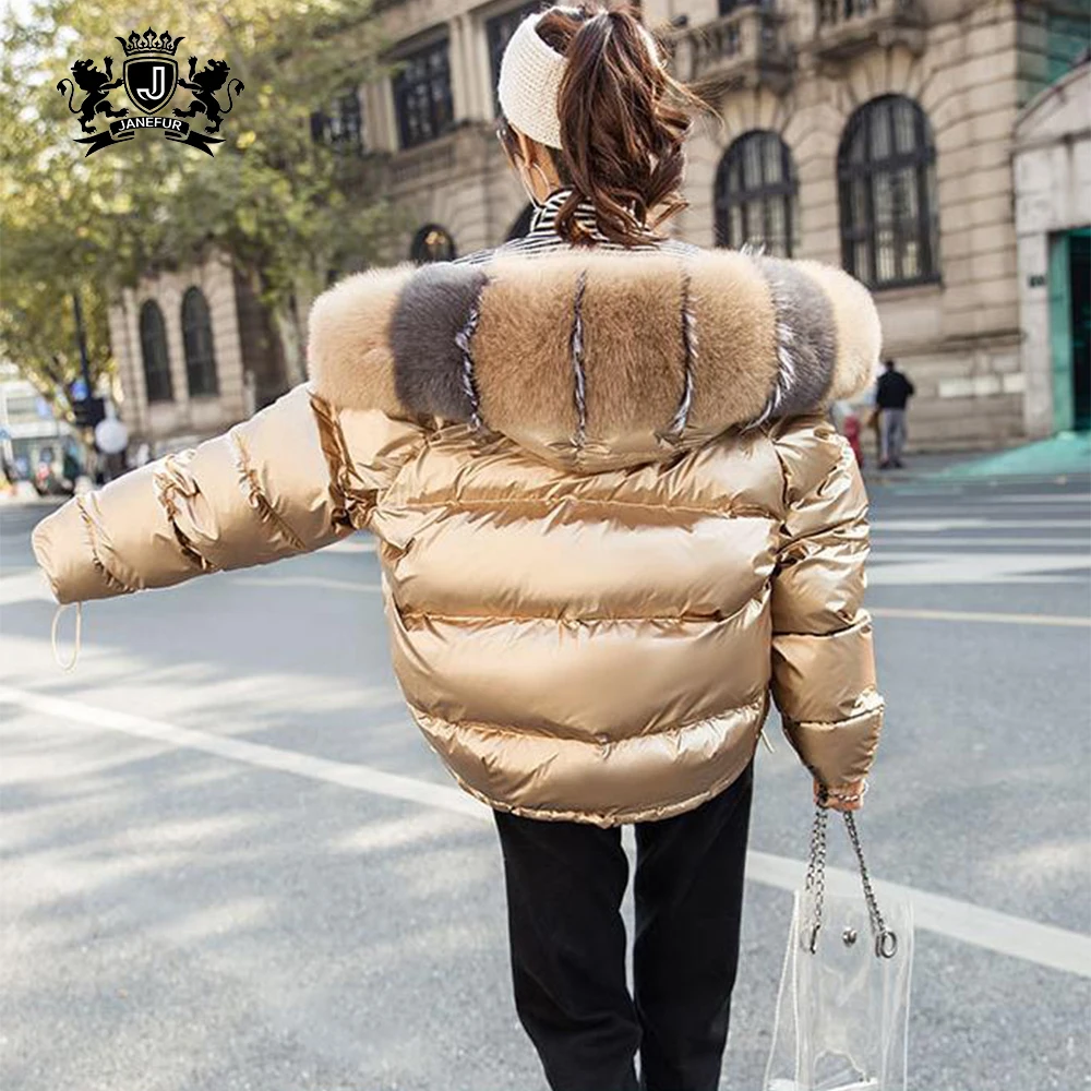 Reversible Fox Fur Hooded Down Jacket for Women - Eco-Friendly