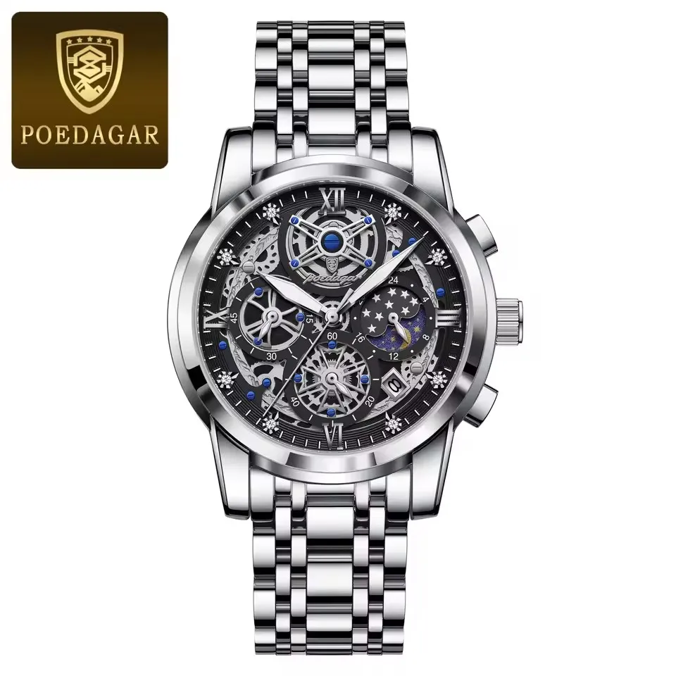 POEDAGAR 984 Men Waterproof Luminous Auto Date Chronograph Luxury Fashion Watch Quartz S aperçu 11