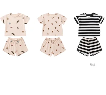 2023 Summer Baby Short Sleeved Suit Baby Cotton Boys And Girls Print Out Two-Piece Set