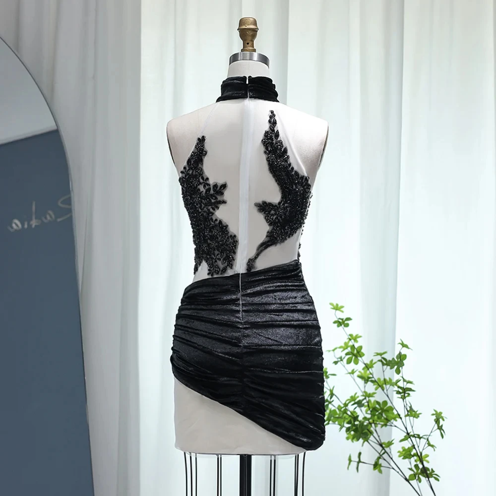 Black Velvet Short Mini Cocktail Dresses 2024 Sexy See Through Black Girls  Prom Dress Women Club Night Gowns RM007-1, image size:1000x1000