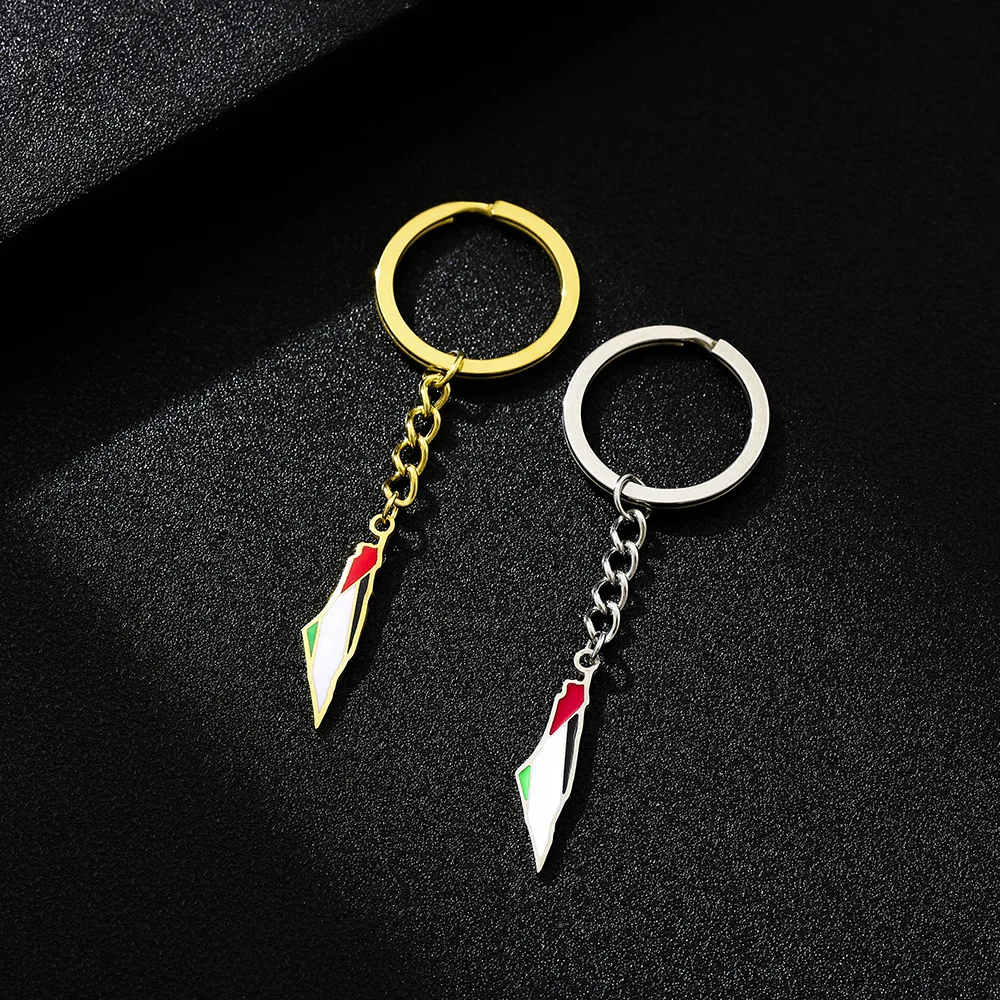 Manufacturer Personalized Custom Palestine Flag Keychains Metal Enamel Keyrings Newly Tourist Souvenirs Map Flag Keychain