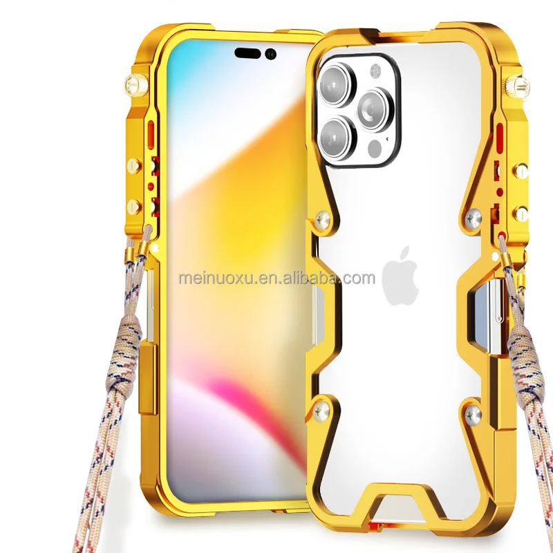 Luxury Metal Aluminum Bumper Armor Case For Iphone 15 14 13 12 Pro Max Shockproof Phone Back