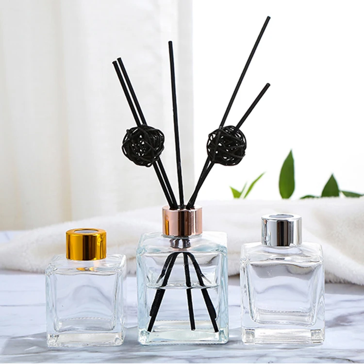 Custom Luxury 100ml Transparent Square Empty Glass Reed Diffuser Bottle