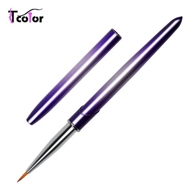 Private Label Purple Metal Handle Fine Line Gel Glue Painting Nail Art Brushes