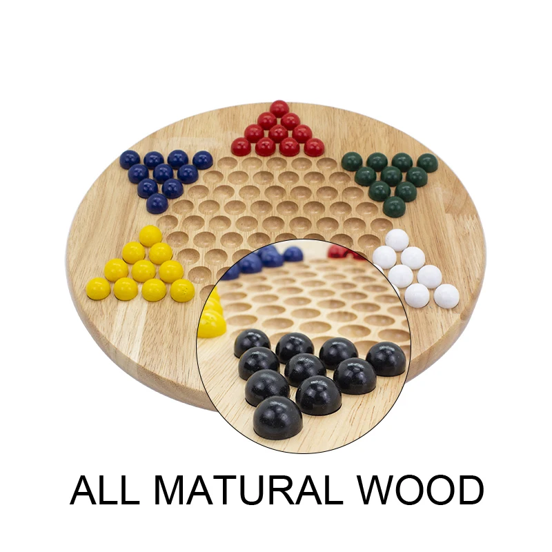 Solid Wood 1 Piece Chinese Checkers Board newest With 60 Glass Marbles