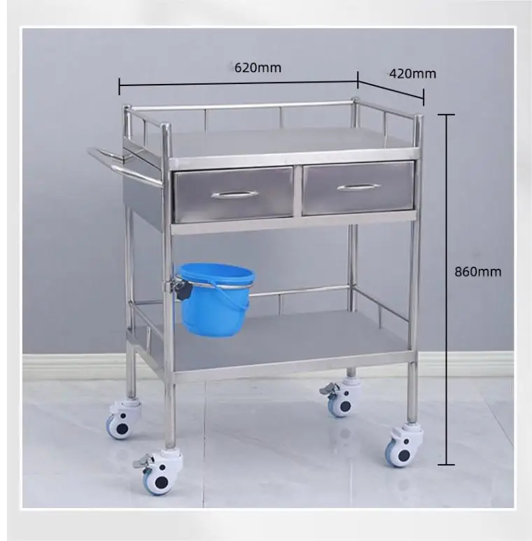 NEWOUYA Medical Products 2 Shelves Stainless Steel Nursing Trolley with Drawer
