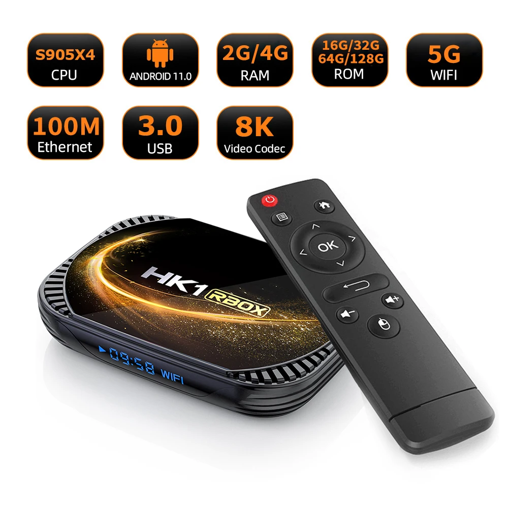 HK1 RBOX Smart TV Box - Android 11, Quad-Core RK3318