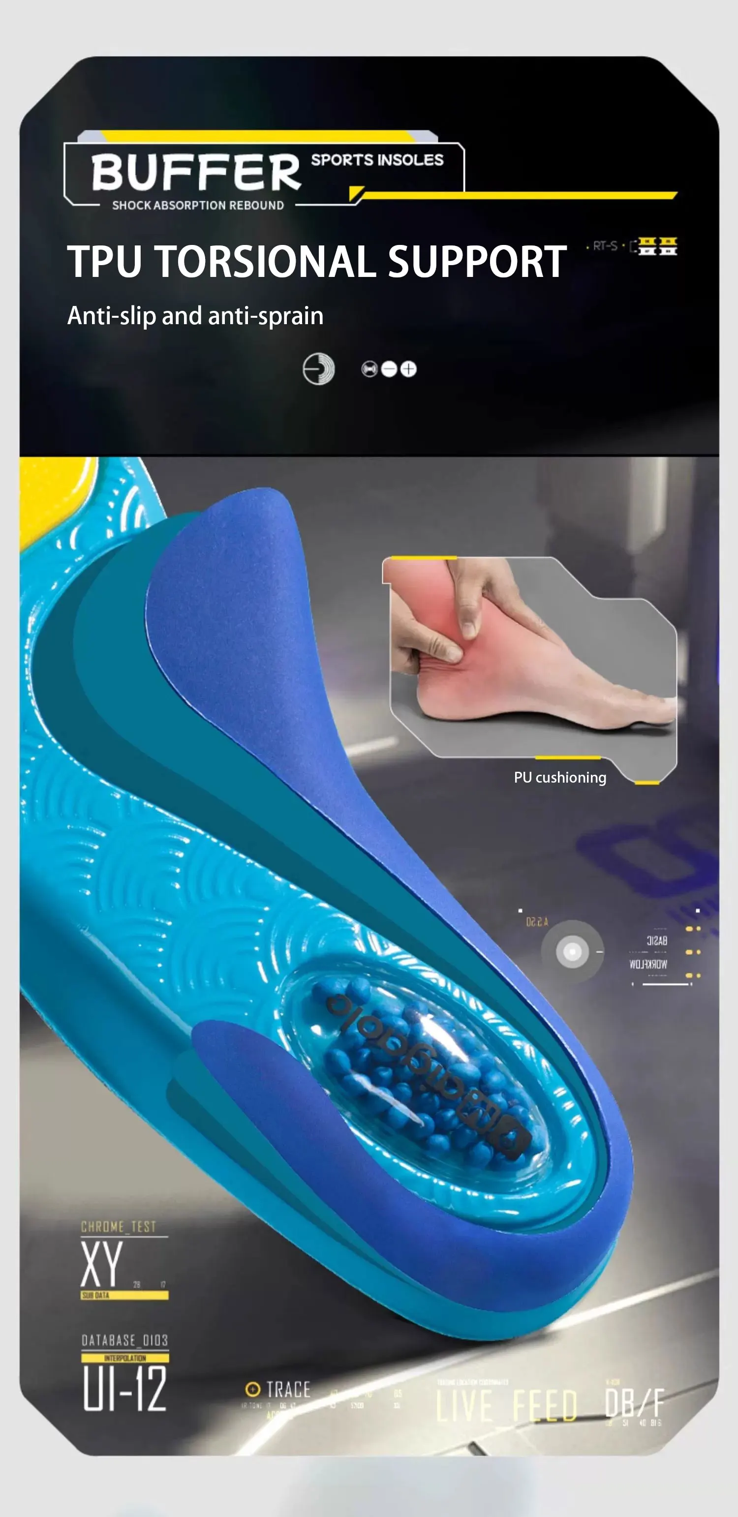 Air Cushion Heel Shock-Absorbing Sports Insoles with Arch Support