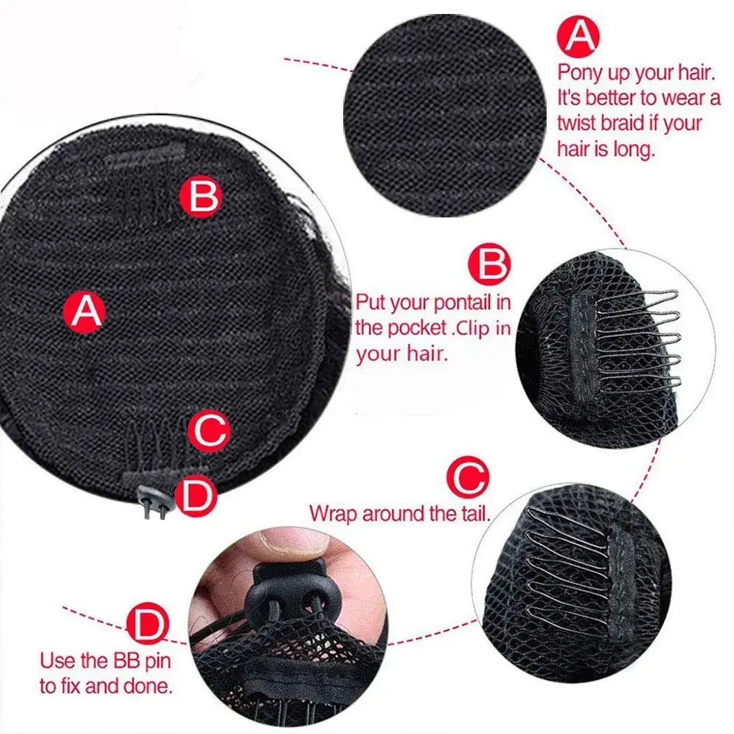 Extensii de coadă de cal cu șnur, drepte și crețe, cu clips, păr uman, păr natural Remy brazilian, 16-26 inci_voghion.com