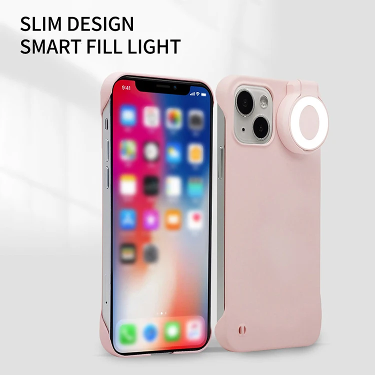 Portable Flip Cover Selfie Ring Flash Fill Light Phone Case for iPhone 14 13 Pro Max