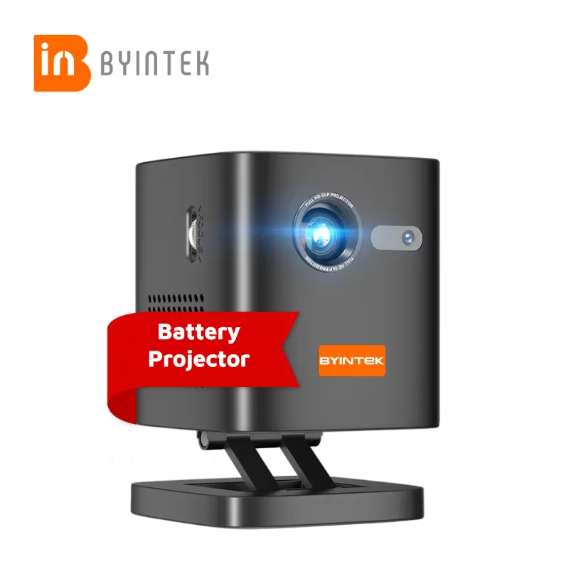 BYINTEK Small Mini DLP 3D 4K Portable Projector 300 ANSI Lumens 8000mAh Battery Inbuilt Projector for Home and Outdoor