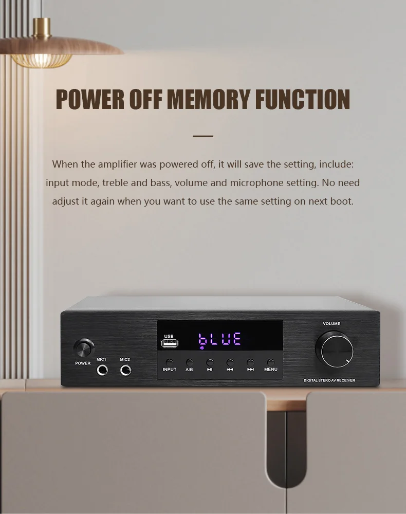 2024 New Arrival Karaoke HD Hifi AV Receiver Amplifier with A/B/A + B KTV-200
