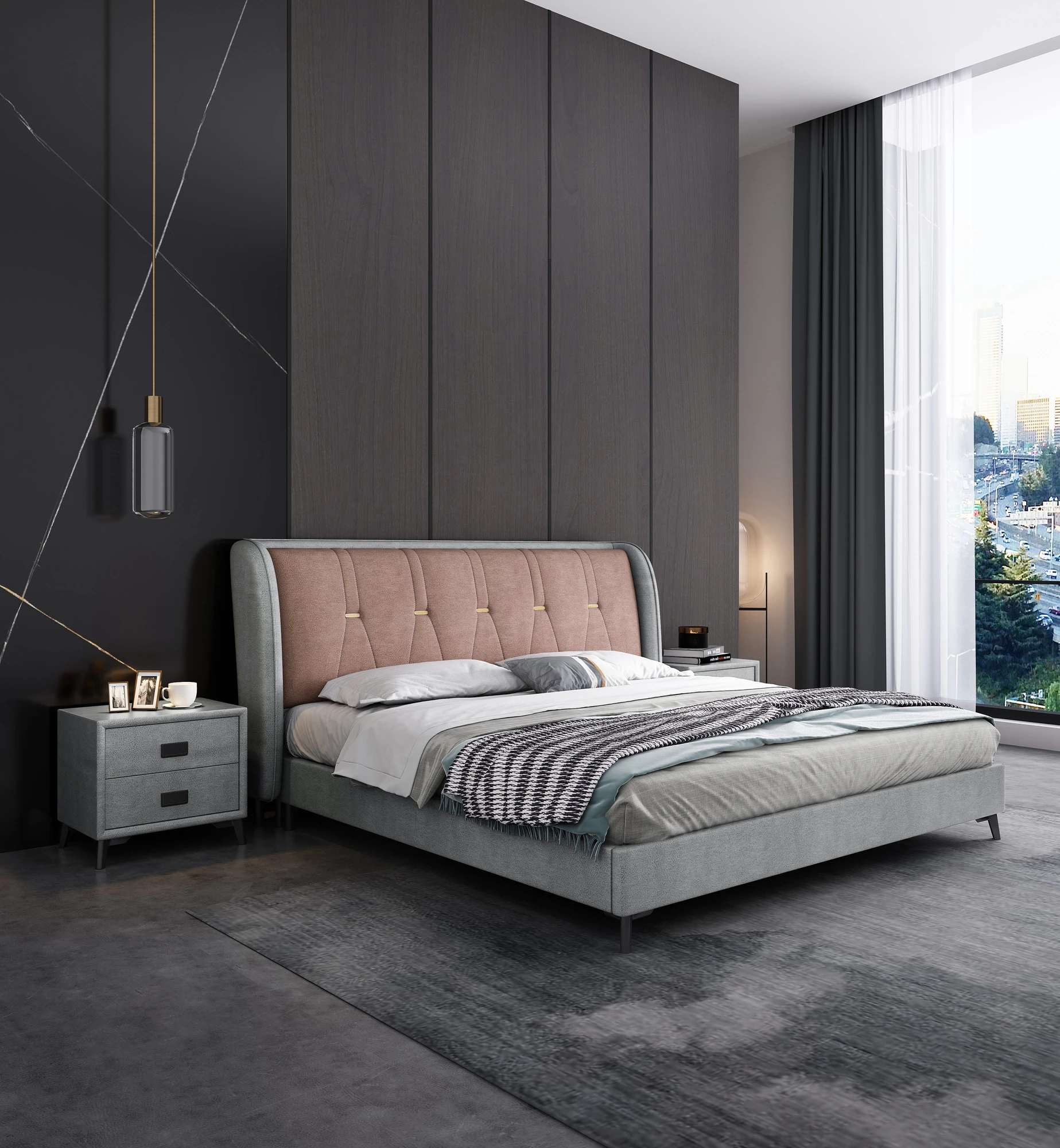 Newly Designed Modern Type of Soft Fabric Double Bed Queen Size  and King Size Bed Frame