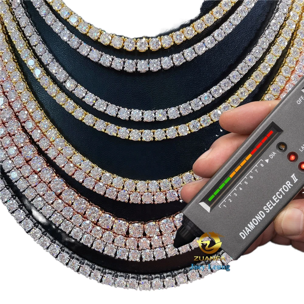 4mm 16/18/20/22/24 Inches Moissanite Tennis Chain Hiphop Chain 925 Silver Gold Plated Jewelry Tennis Chain