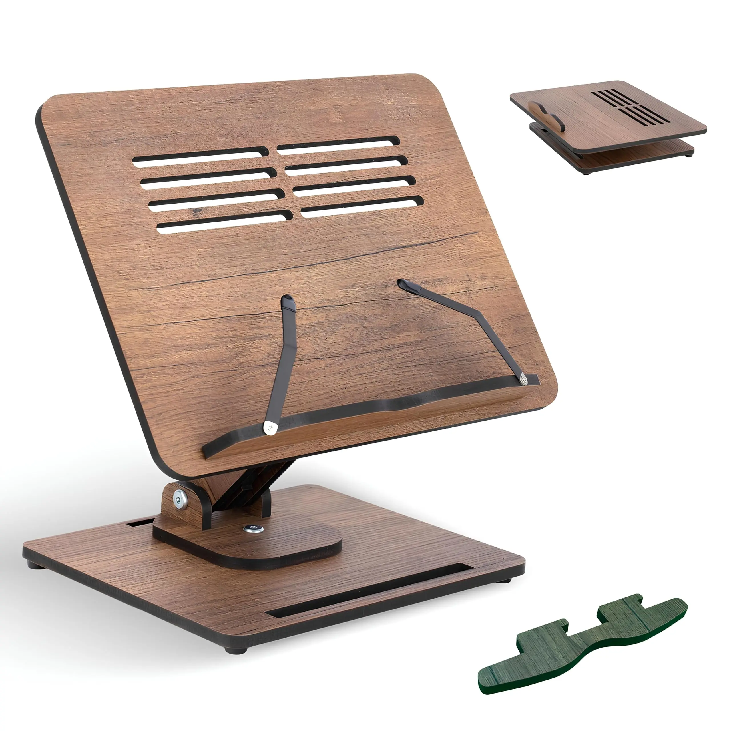 Adjustable 360° Wooden Book Stand Foldable Design Book Rack for Multiple Height Angles Page Clip Sheet Music Recipe Holder